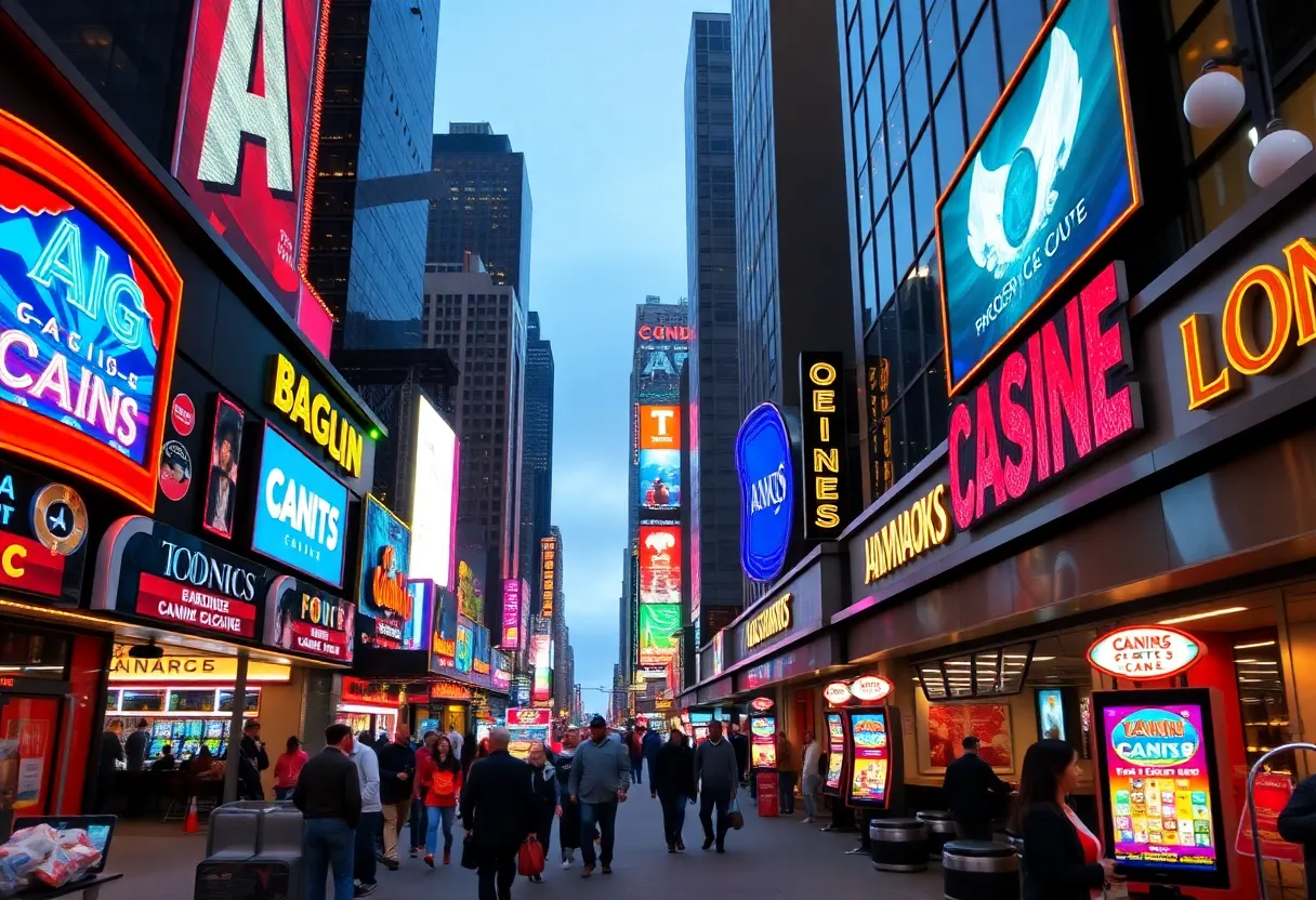 Illustration of new casinos in New York City with vibrant nightlife