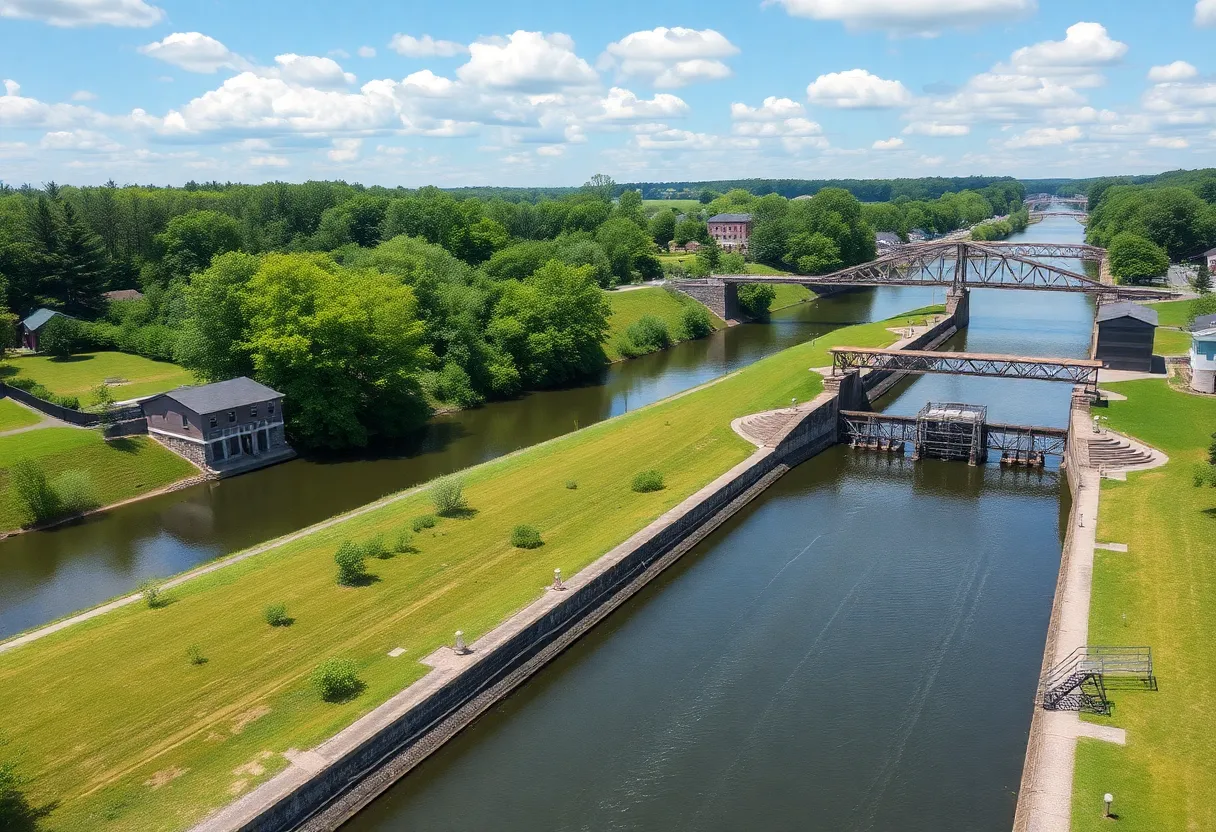 Scenic view of the New York State Canal System with waterways and bridges
