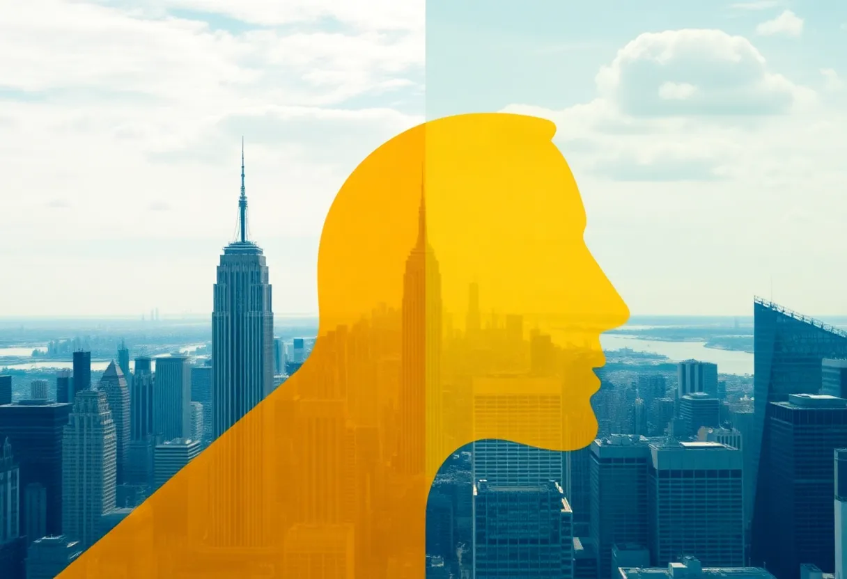 Abstract representation of New York City skyline with business regulations theme.