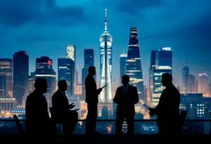 Business leaders discussing political dynamics in NYC