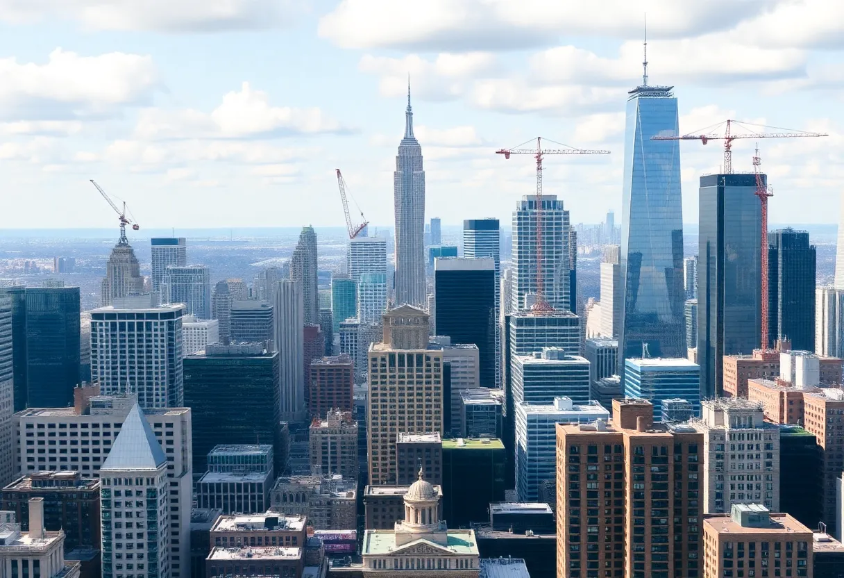 New York City skyline showcasing commercial buildings and construction sites