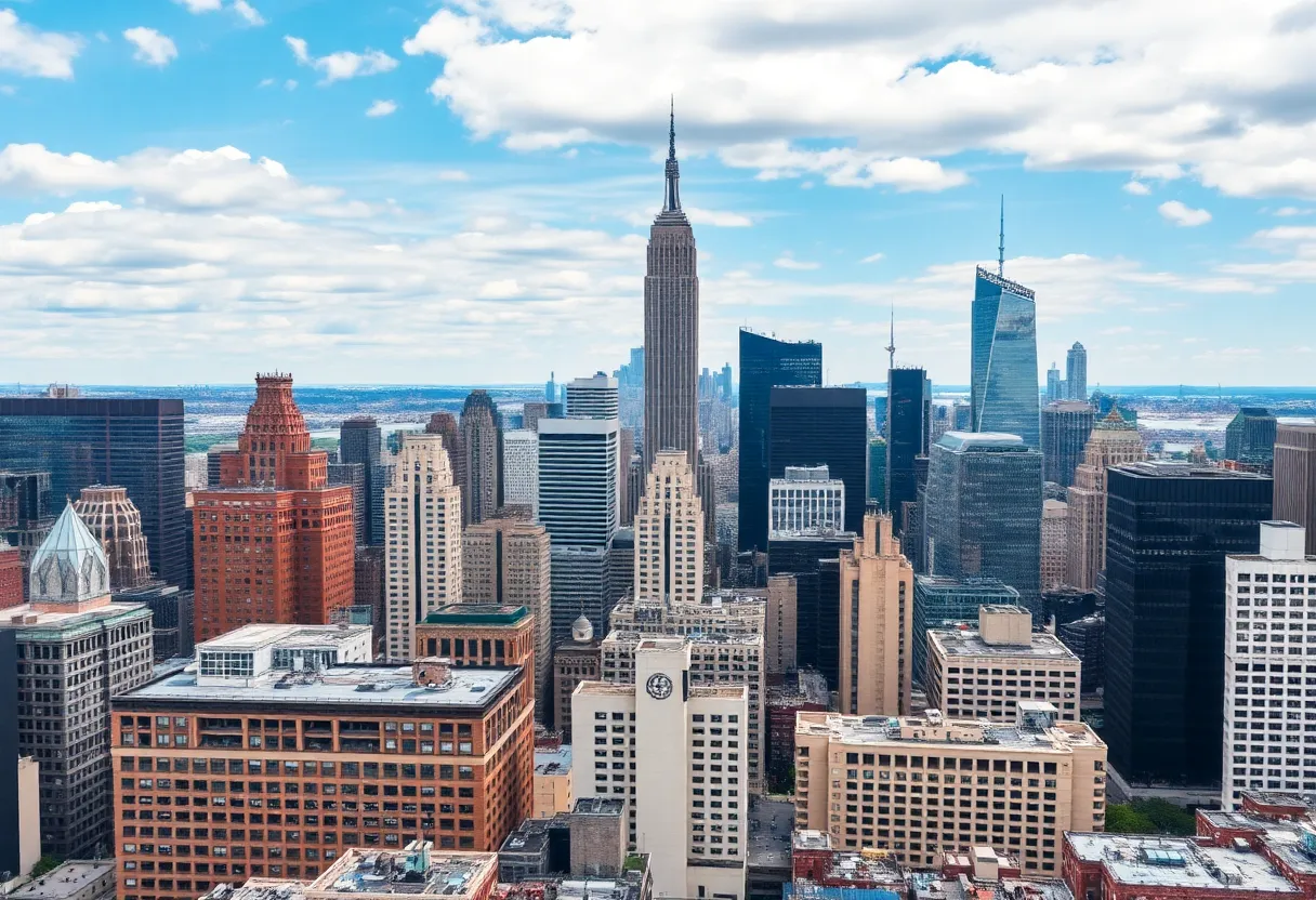 Skyline of New York City depicting various commercial real estate buildings.
