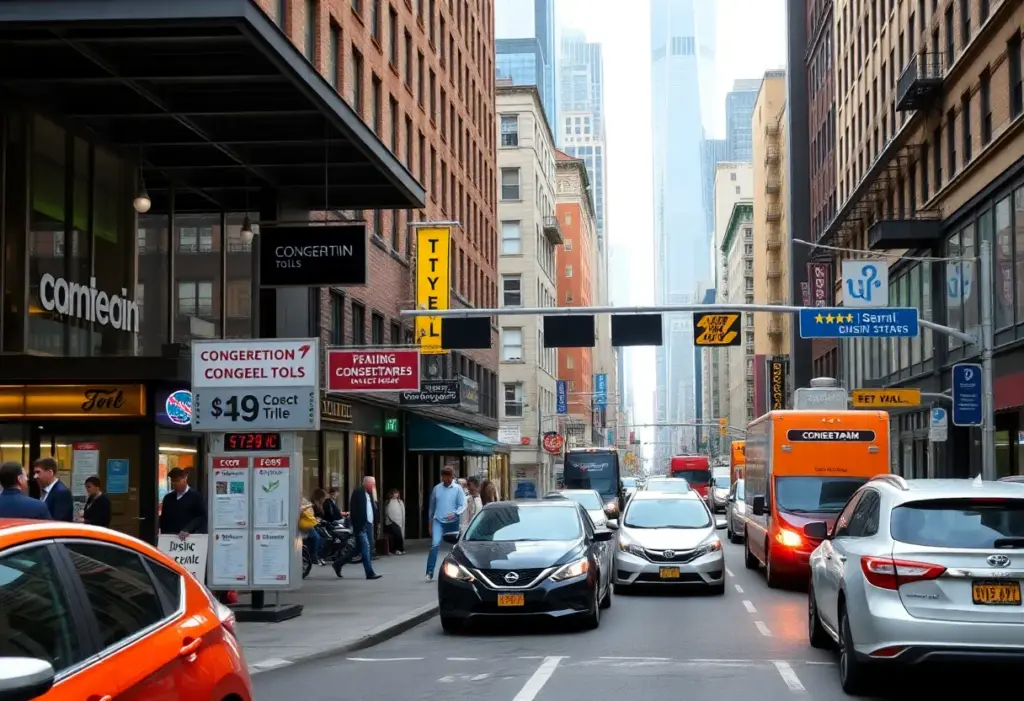 Signage indicating congestion toll in New York City