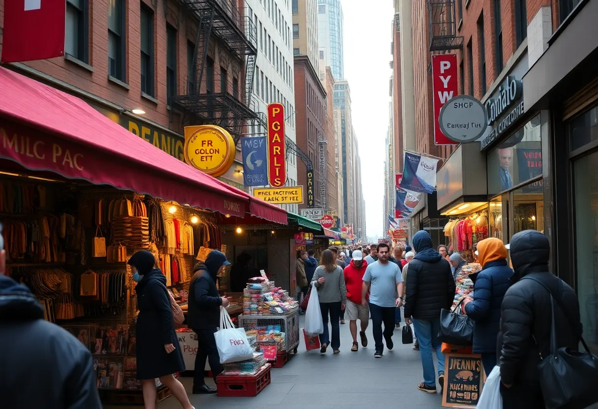 Vendors at Canal Street selling counterfeit goods in New York City.