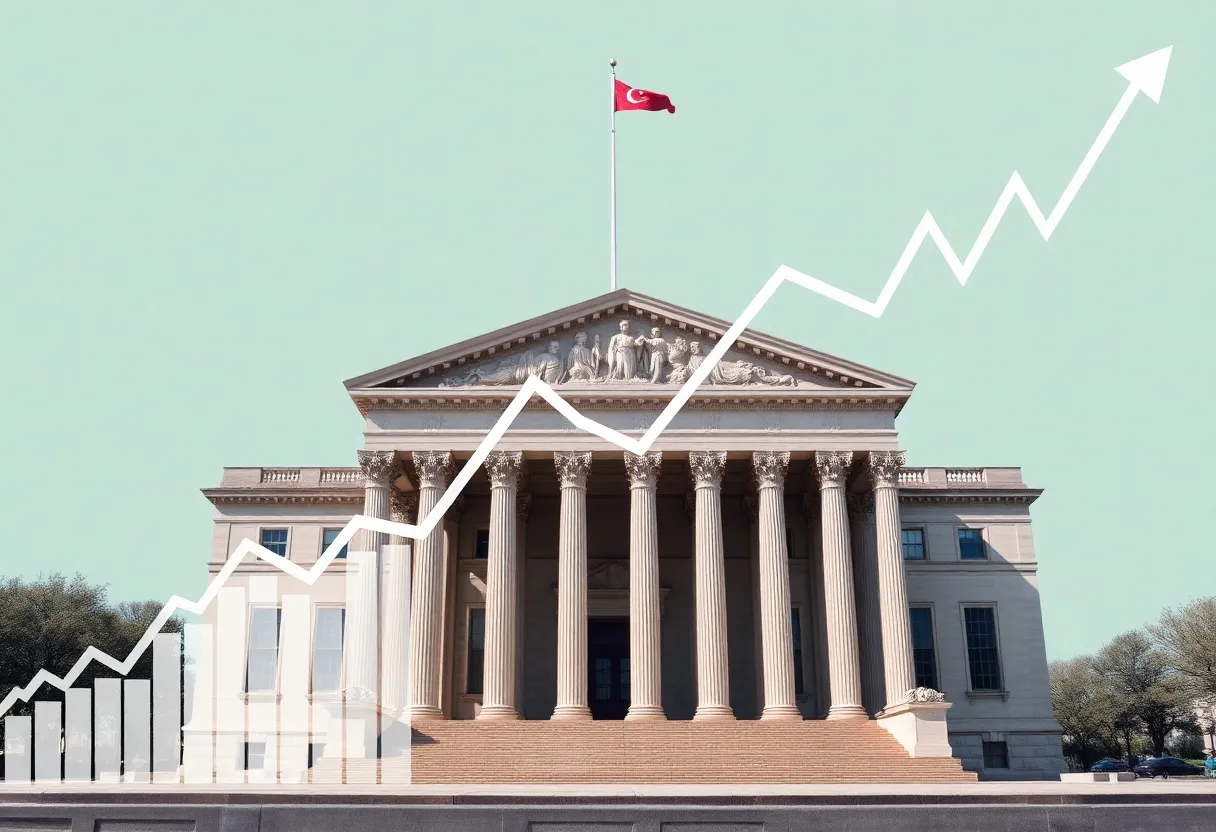 New York City Courthouse with financial graphs depicting judicial reforms