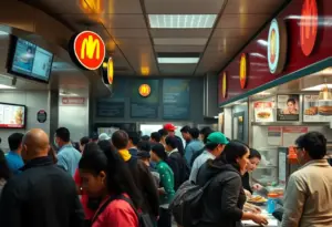 Crowded fast food restaurant in New York City