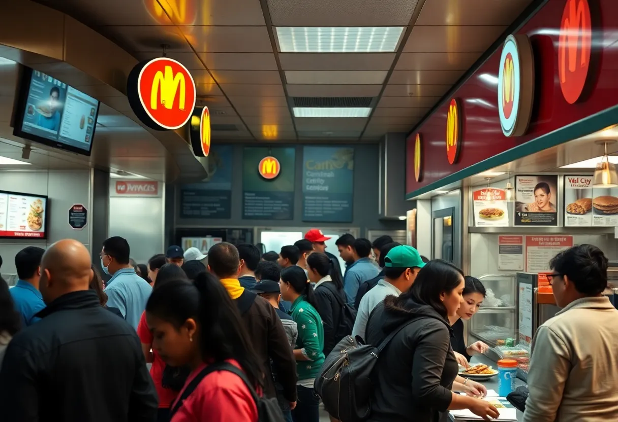 Crowded fast food restaurant in New York City