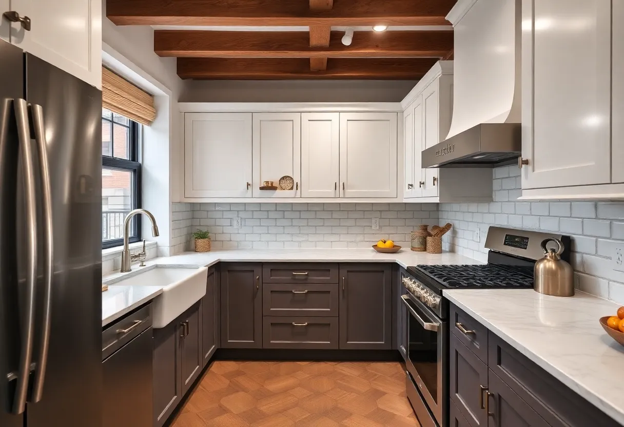 Renovated kitchen in New York City featuring modern design elements