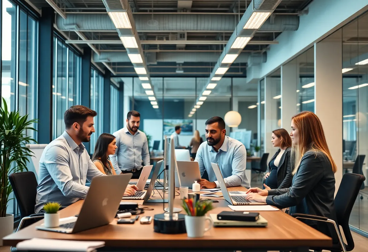 Employees collaborating in the Star Mountain Capital office