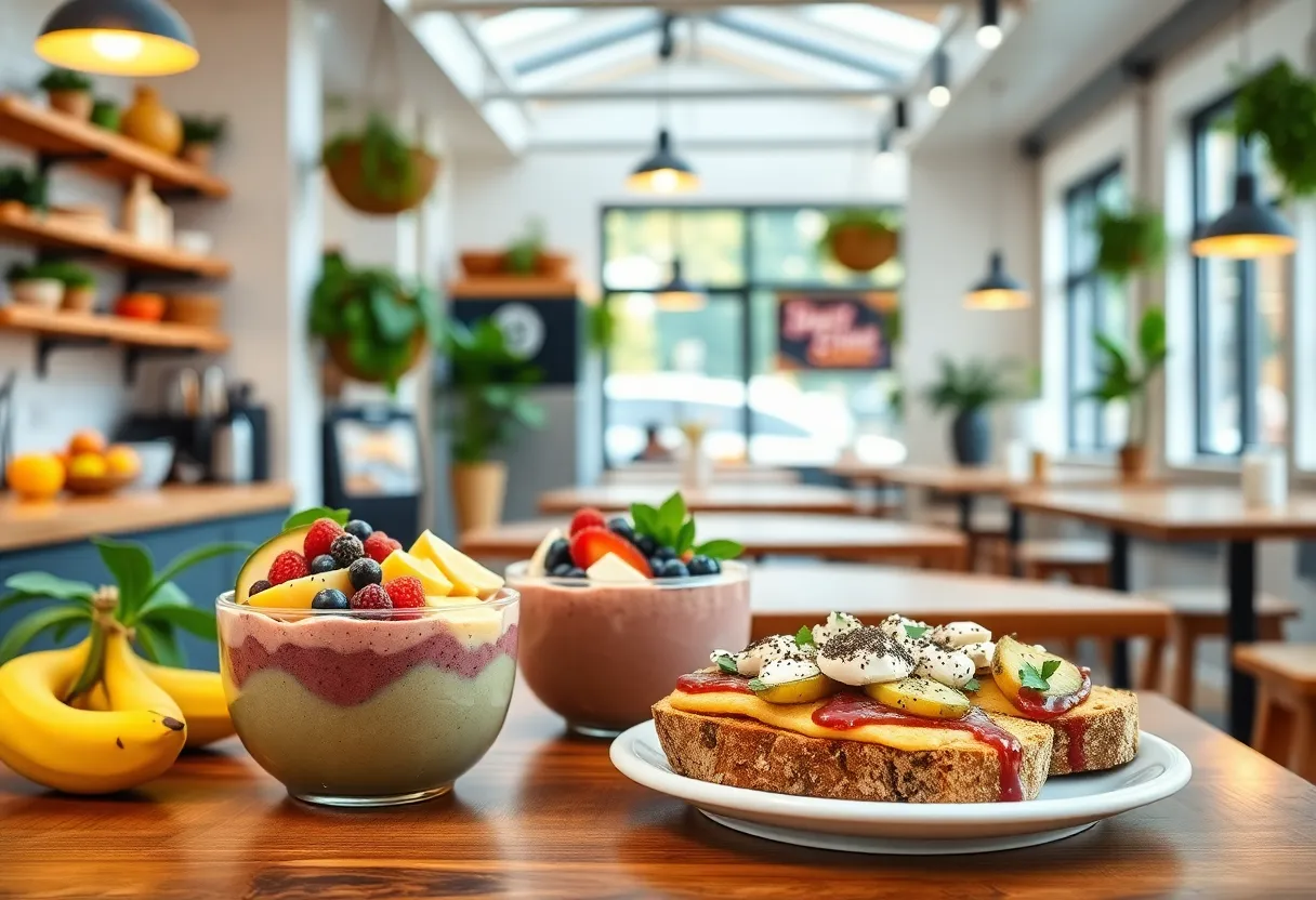 Interior of Toastique restaurant with fresh menu items