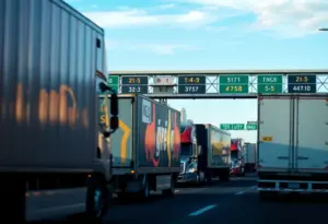 Trucks traveling on the New York Thruway