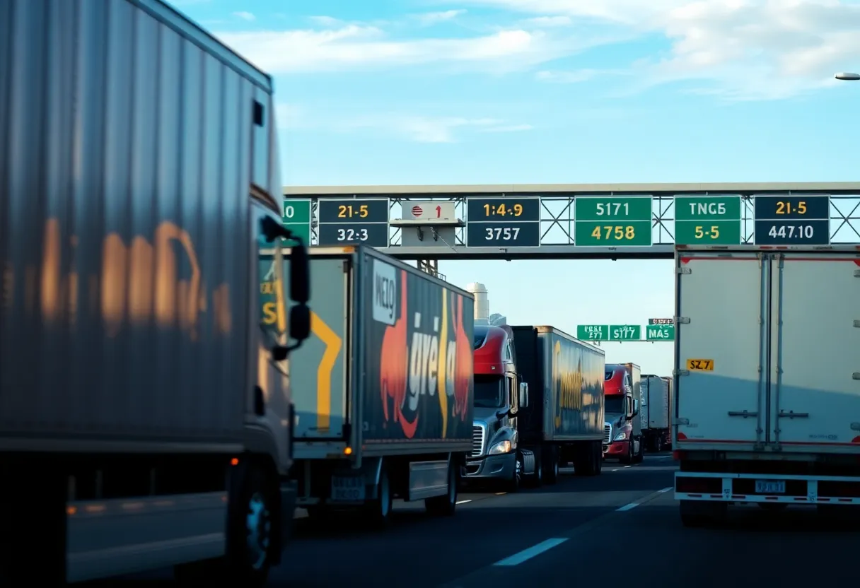 Trucks traveling on the New York Thruway