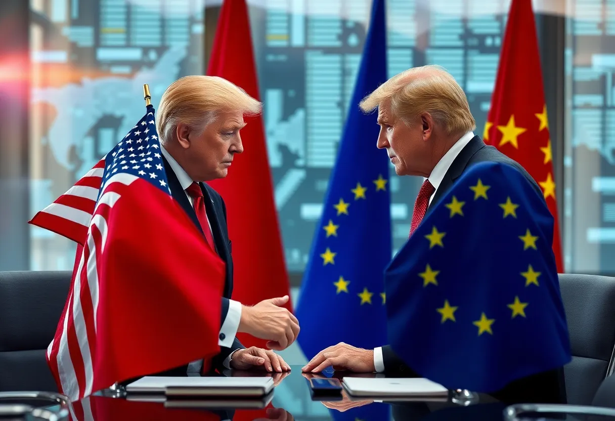 U.S. representatives in a tense meeting with EU officials discussing trade regulations.