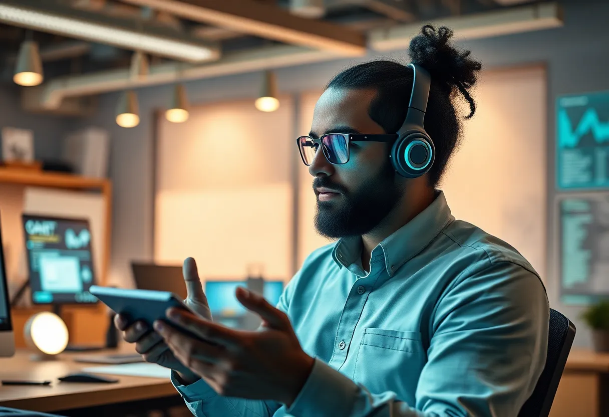 A business owner employing AI tools for productivity enhancement