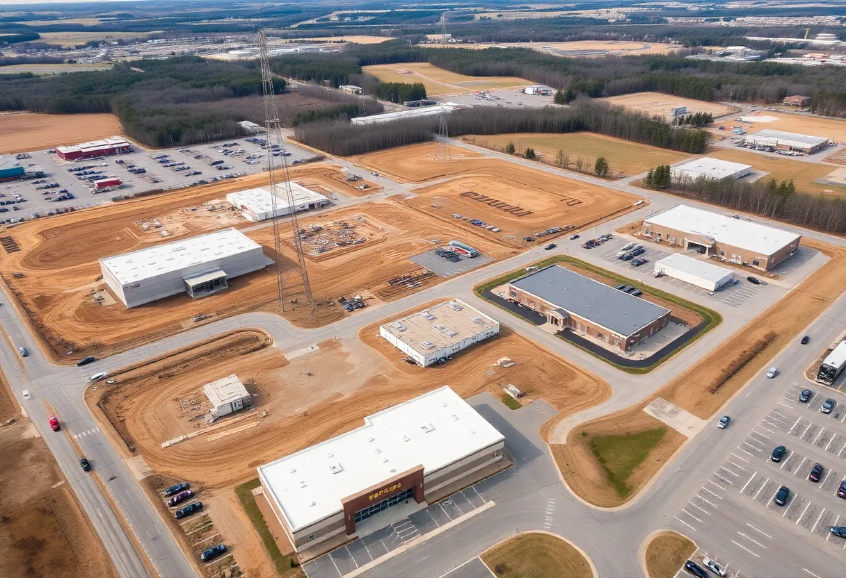 Aerial view of the Concord development site with visible construction activities.