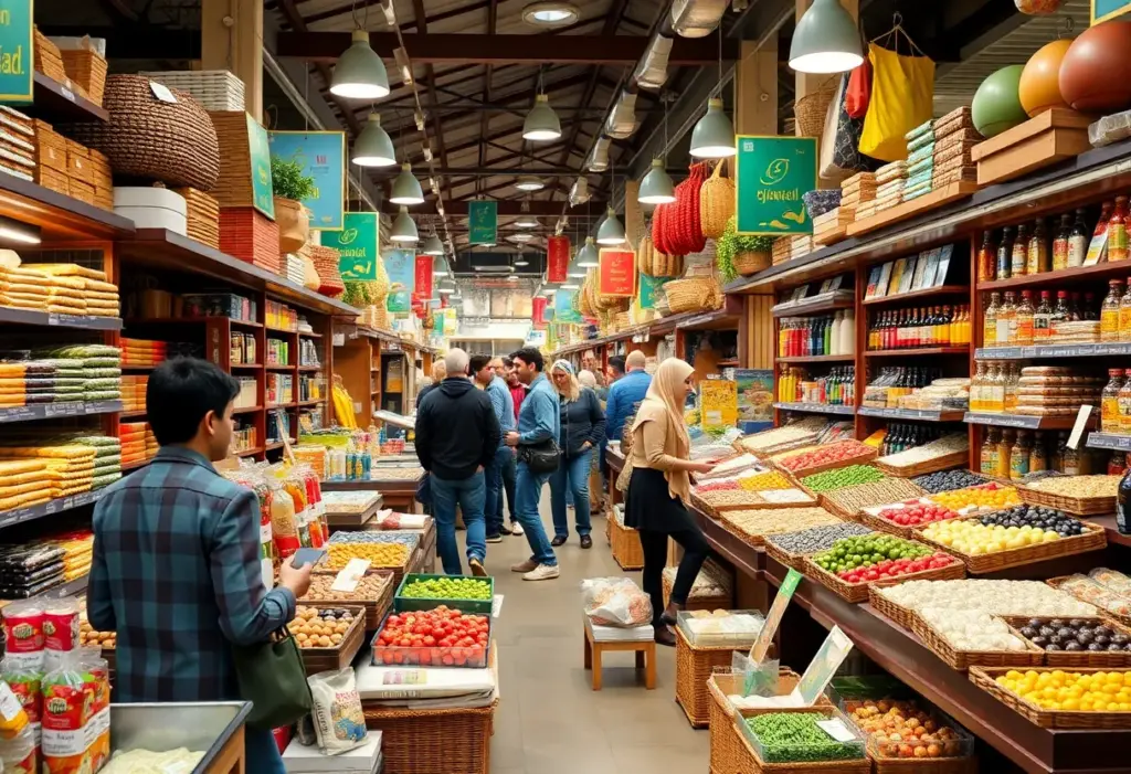 Marketplace with consumers selecting quality products