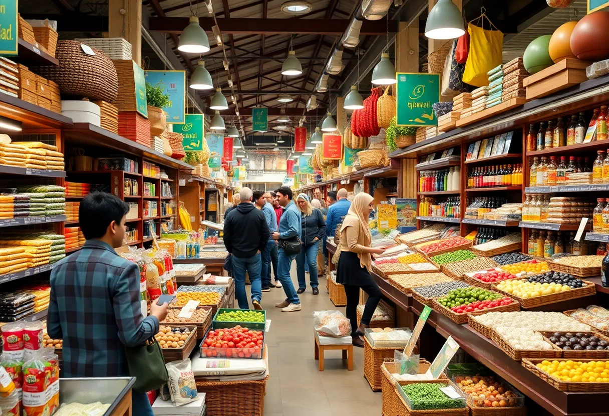 Marketplace with consumers selecting quality products