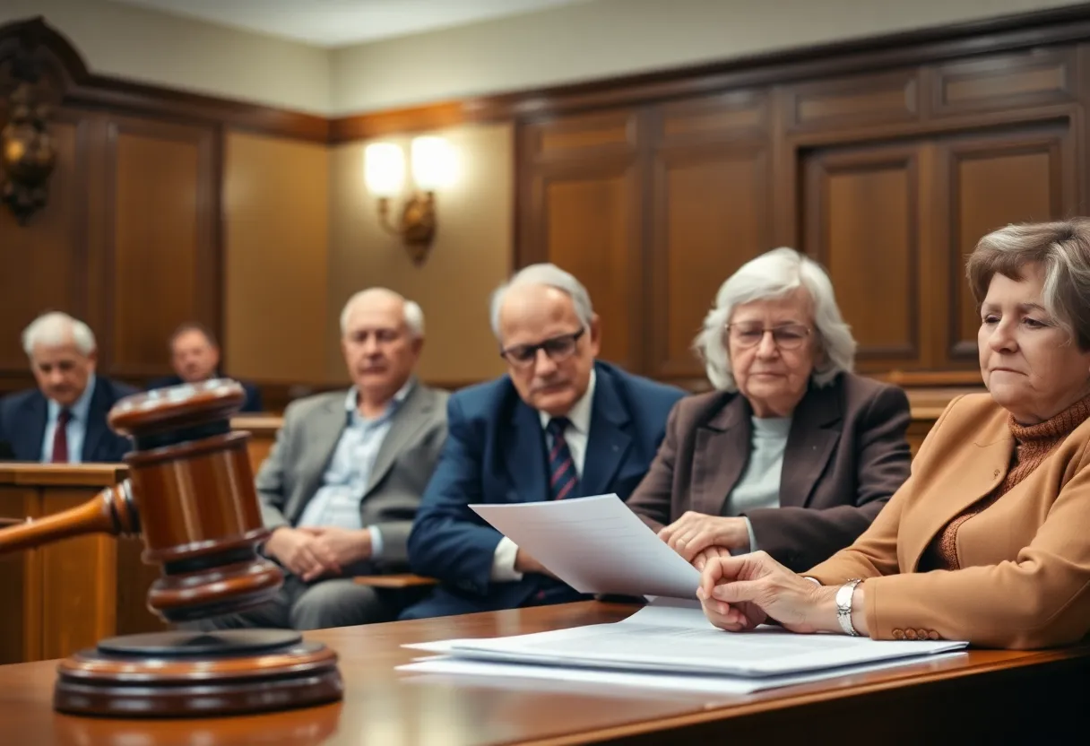 Courtroom scene highlighting consumer protection issues in banking