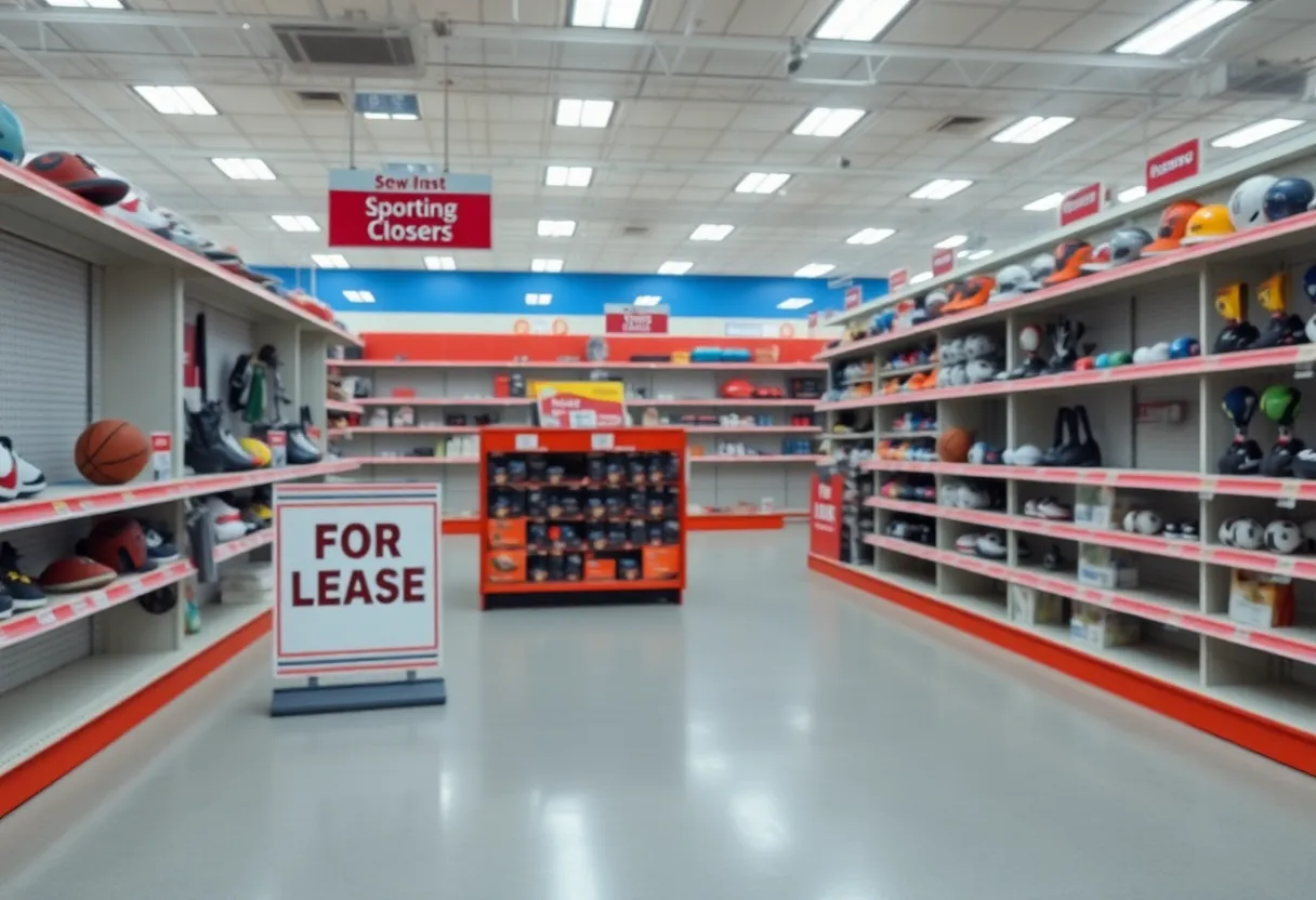 Empty Dick's Sporting Goods store with for lease signs
