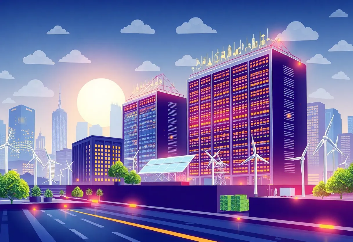 Illustration of energy consumption and technology in a modern city