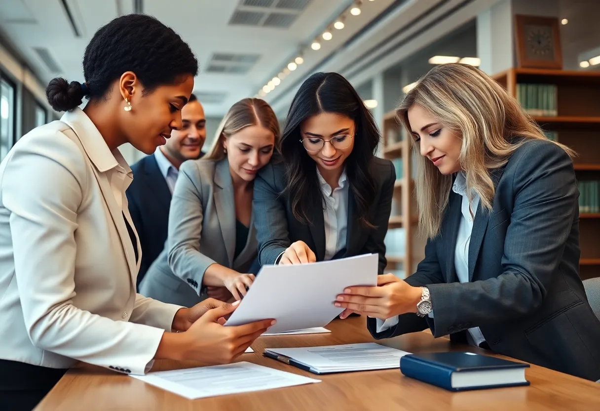 New partners and counsel at Farrell Fritz law firm in a collaborative office setting.