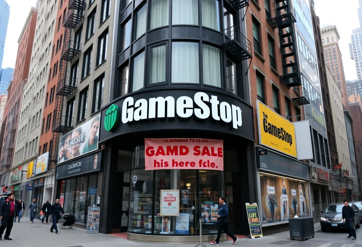GameStop store in New York with a closing sale banner