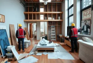 A construction site in New York City showing apartment renovation
