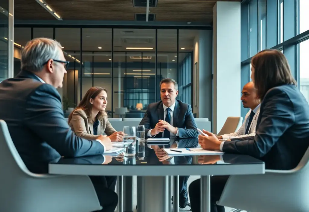 Business leaders discussing international investment strategies