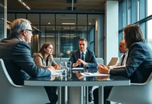 Business leaders discussing international investment strategies