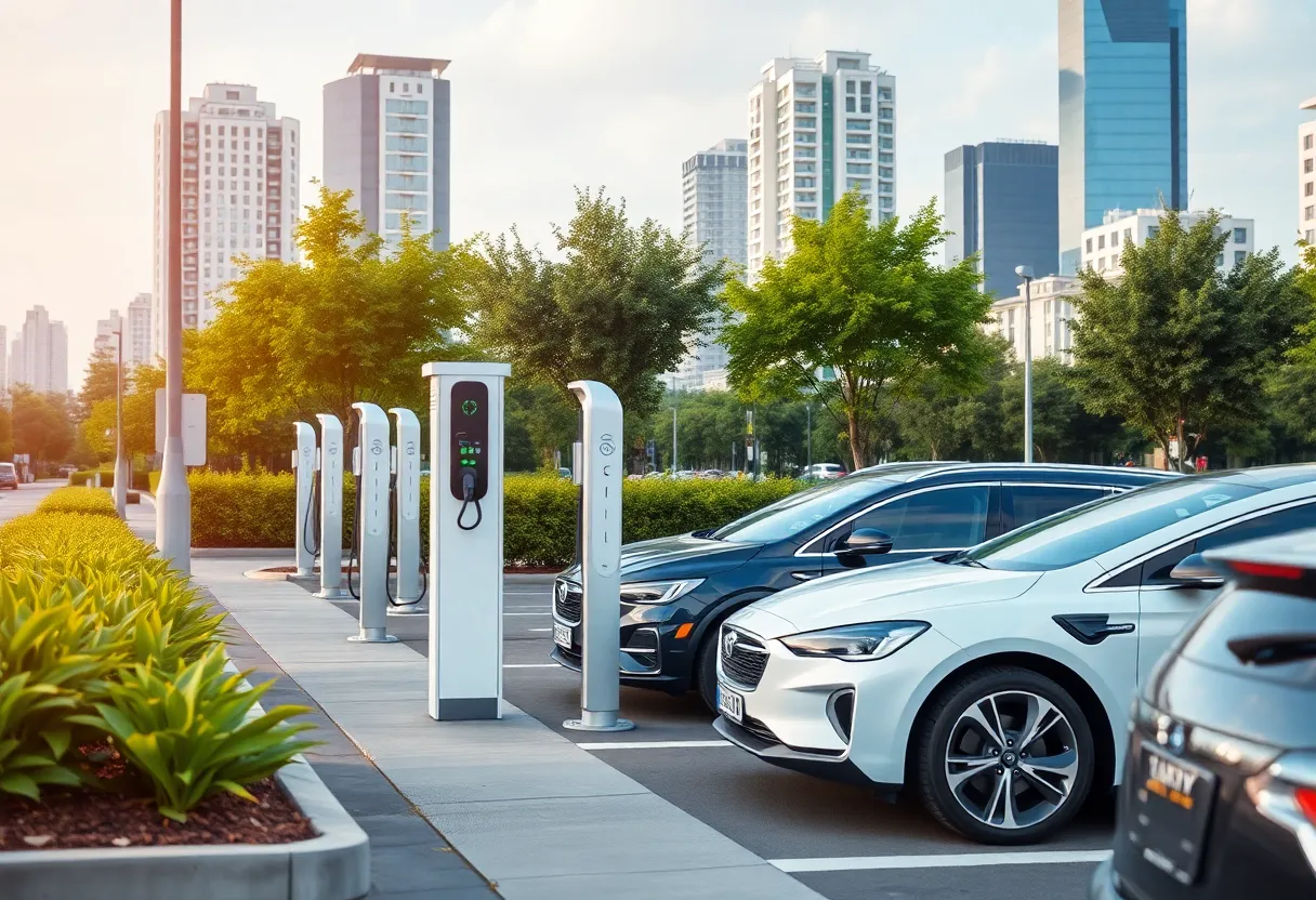 Image of a public electric vehicle charging station in an urban area