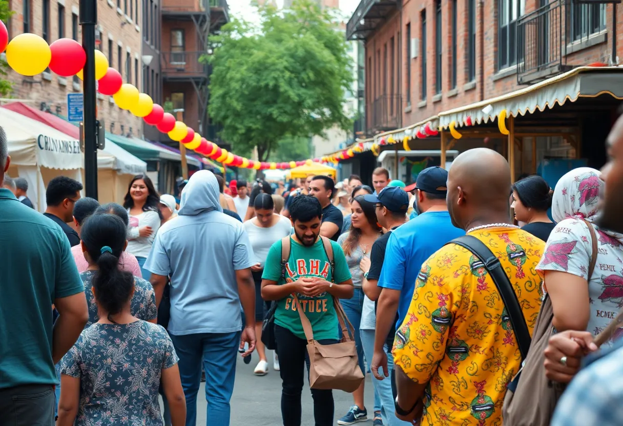 Crowd enjoying a cultural festival in a New York neighborhood