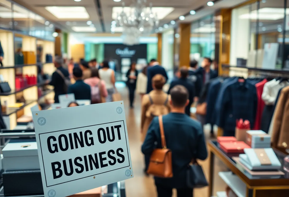 Luxury retail store with a bankruptcy sign in the window