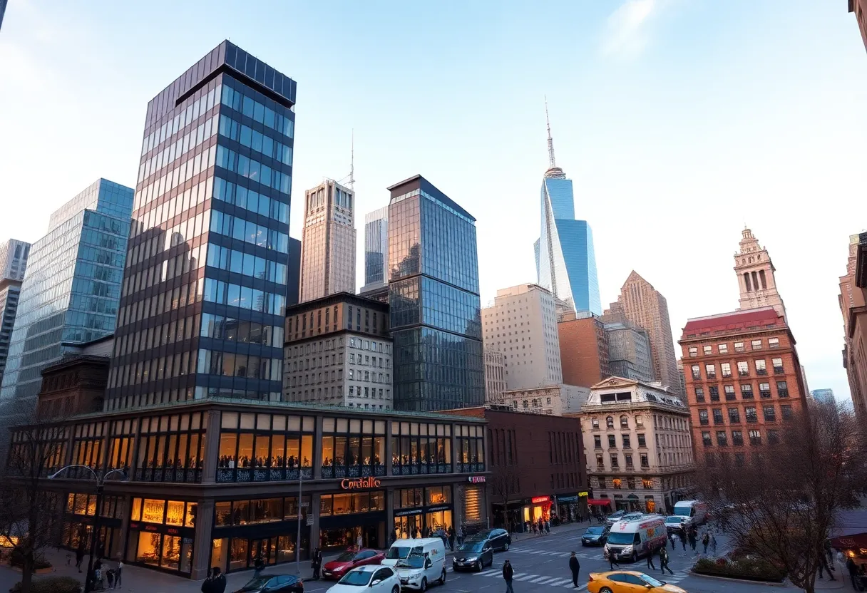 Vibrant Manhattan skyline showcasing commercial real estate and retail spaces.