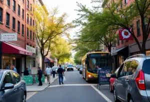 Midwood neighborhood with businesses and proposed light rail