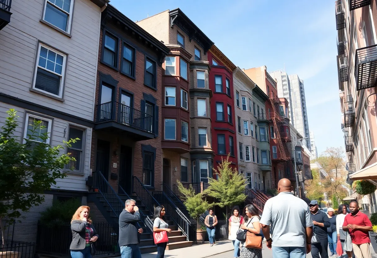 Diverse community members discussing tenant rights in New York City