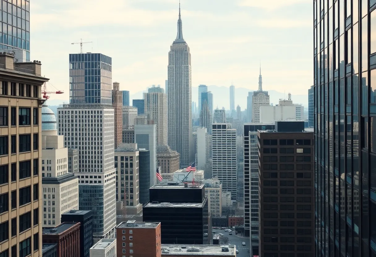 New York City skyline showcasing financial buildings, symbolizing the budget deficit issue.
