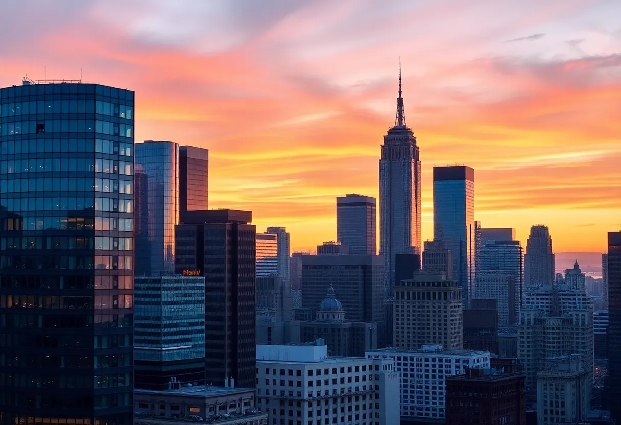 Skyline view of New York City showing commercial properties