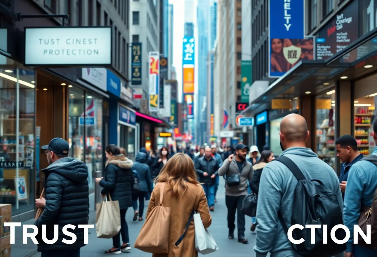 Diverse consumers in New York City engaging with businesses.