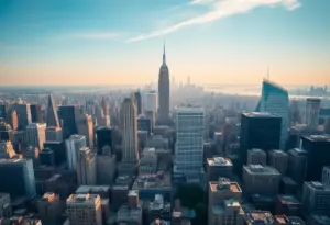 Aerial view of New York City promoting economic development