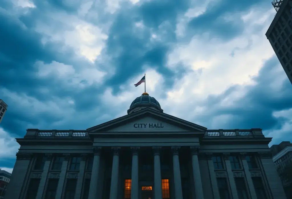 City Hall of New York City representing governance issues.