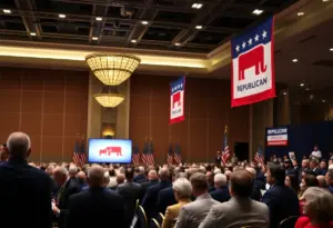 Delegates at the New York Republican Convention engaged in discussions.