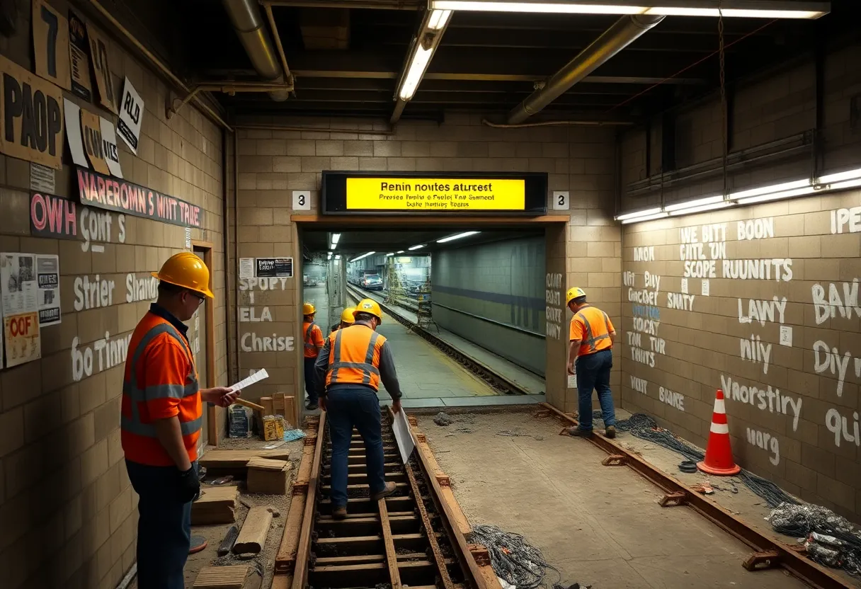 Construction workers building a subway station in New York City.