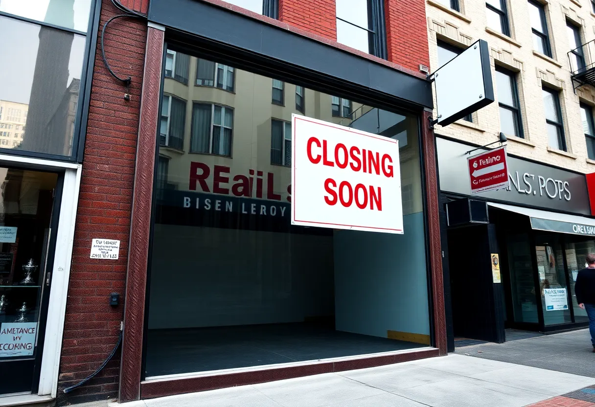 Empty storefront with 'Closing Soon' sign in New York City