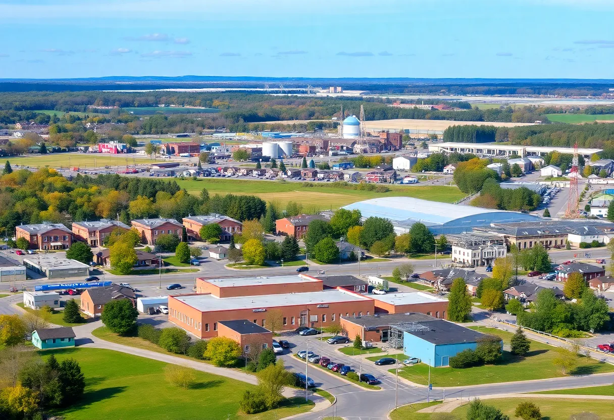 A view of Onondaga County highlighting industrial areas and community signs.