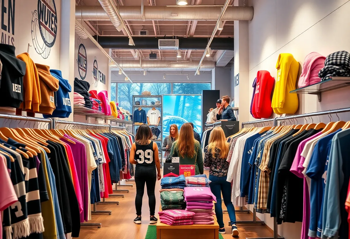 Interior of a new PacSun store showcasing trendy apparel for teens.