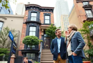 Couple consulting with realtor in New York City