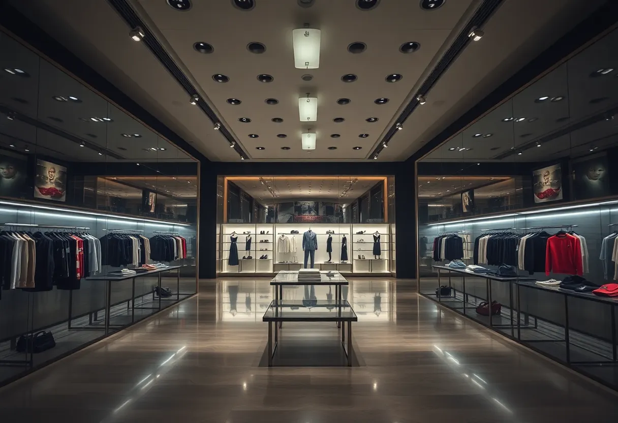 Empty luxury retail store with high-end fashion items