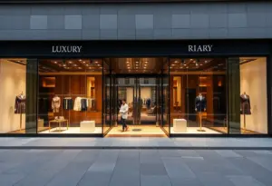 Luxury retail store front of Saks Global Enterprises with elegant displays.