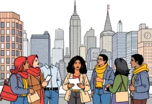 Diverse small business owners discussing funding options in New York City