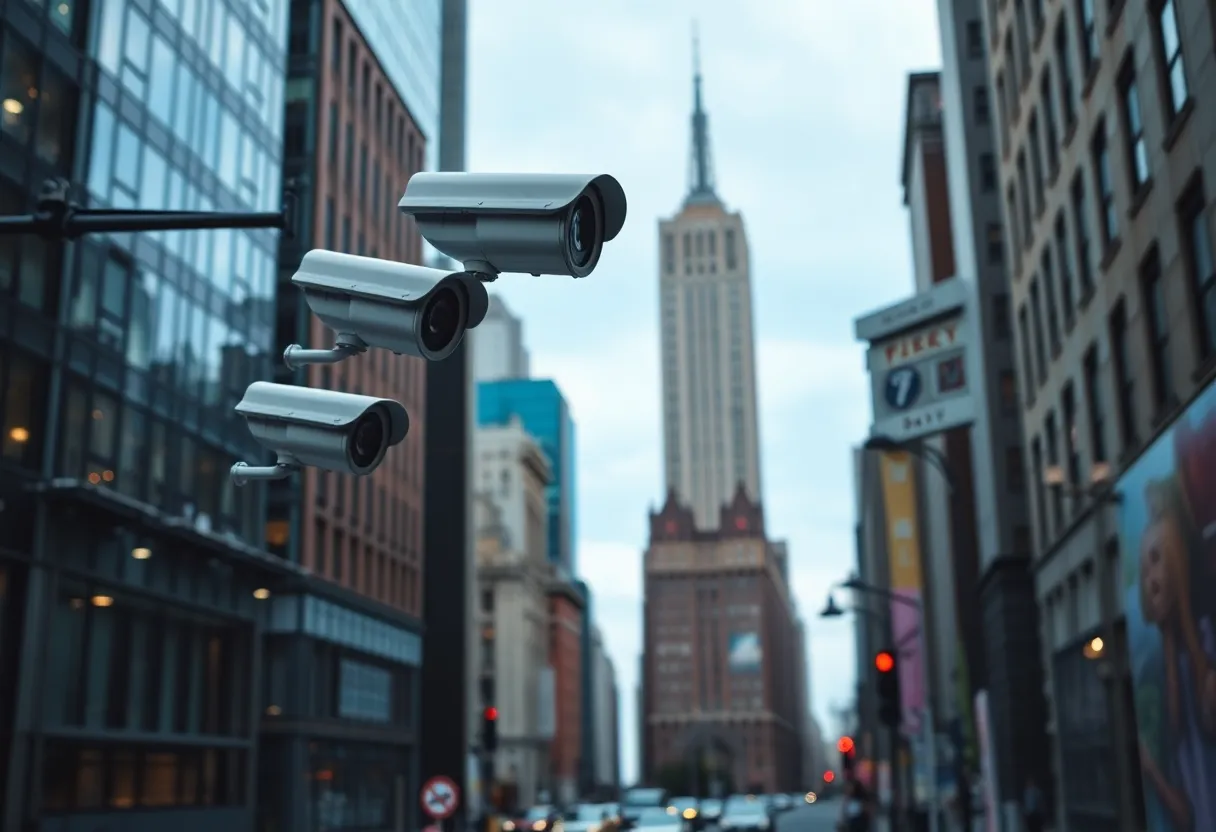 Image depicting surveillance cameras in a New York City street.